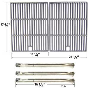 Repair Kit For Perfect Flame SLG2007B, 63033, SLG2007BN, 64876 BBQ Gas Grill Includes 3 Stainless Burners and Cast Iron Cooking Grates